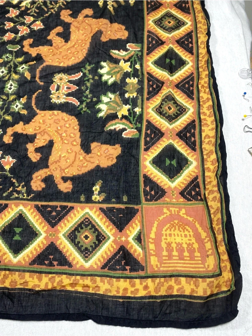 Oversized Lion Floral 100% Cotton Scarf Shawl 41x65 Navy Blue Boho
